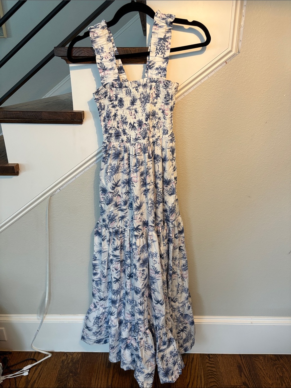 Abercrombie | Smocked Floral Maxi Dress in White and Blue